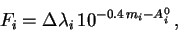 \begin{displaymath}
F_i = \Delta {\lambda}_i   10^{-0.4 m_i-A_i^0}   ,
\end{displaymath}